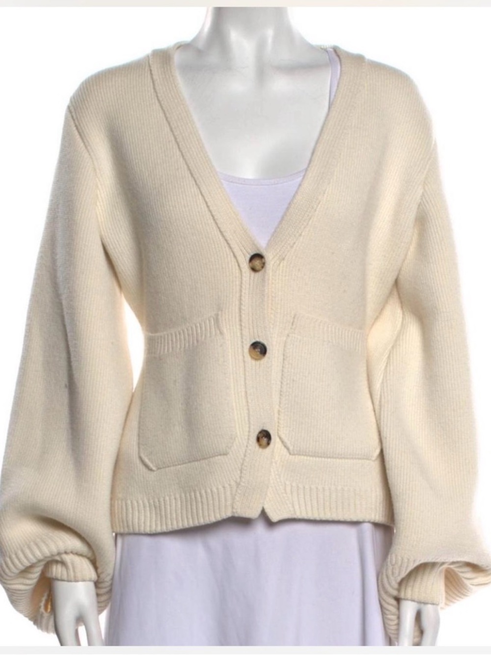 KHAITE Cream V-Neck Button Front Pocket Cardigan